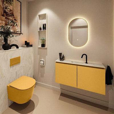 MONDIAZ TURE-DLUX Meuble toilette - 100cm - Ocher - EDEN - vasque Ostra - position centrale - 1 trou de robinet