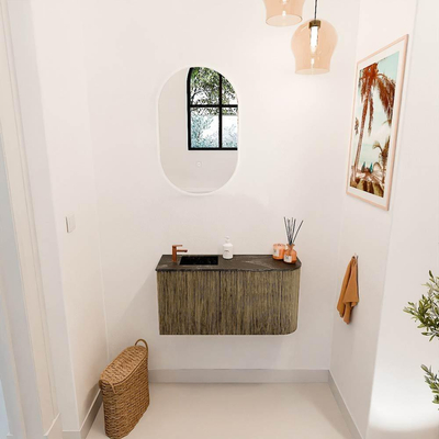 Mondiaz JOYA-DLUX 81.6cm toiletmeubel - ronding rechts kleur Dusk - Wastafel FAYE positie Links 1 kraangat kleur Lava.