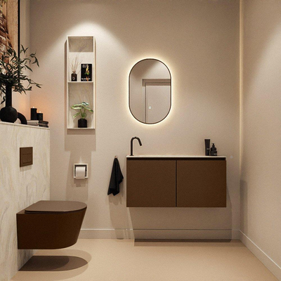 MONDIAZ TURE-DLUX Meuble toilette - 100cm - Rust - EDEN - vasque Ostra - position gauche - 1 trou de robinet