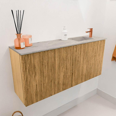 Mondiaz JOYA-DLUX 90cm meuble de salle de bains - couleur Oak - Vasque FAYE position Droite 1 trou de robinet couleur Glace.