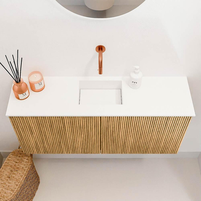 Mondiaz JOYA 90cm toiletmeubel - kleur Oak - Wastafel FAYE positie Midden Zonder kraangat kleur Talc.
