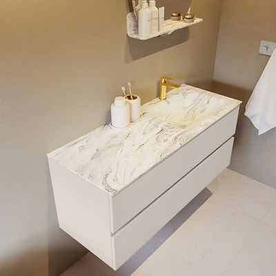 Mondiaz VICA-DLUX Ensemble de meuble de salle de bain - 120cm - meuble sous-vasque lin - 2 tiroirs - lavabo encastrée cloud droite - 1 trou de robinet - version haute de 60cm - glace