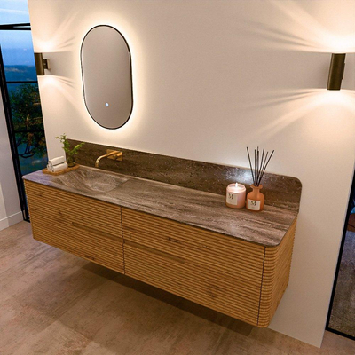 Mondiaz CIRO-DLUX Badkamermeubelset - 190x45x50cm - Solid surface wastafel Oza - 1 wasbak Links - zonder kraangaten - 4 lades - Oak