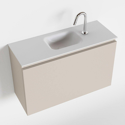 MONDIAZ OLAN Toiletmeubel 80x30x40cm met 1 kraangaten 1 lades linen mat Wastafel Lex midden Solid Surface Wit