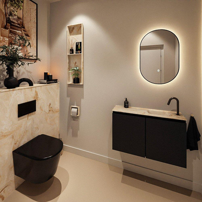 MONDIAZ TURE-DLUX Meuble toilette - 80cm - Urban - EDEN - vasque Frappe - position droite - 1 trou de robinet