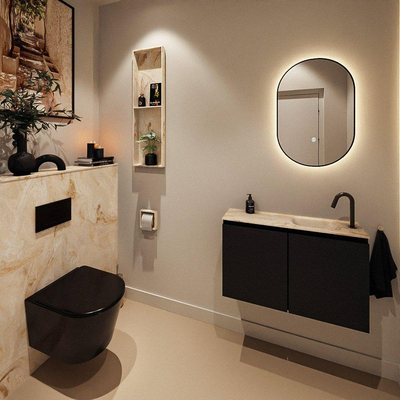 MONDIAZ TURE-DLUX meuble WC 80 cm Urban. EDEN lavabo Frappe position droite. Avec 1 trou de robinet.