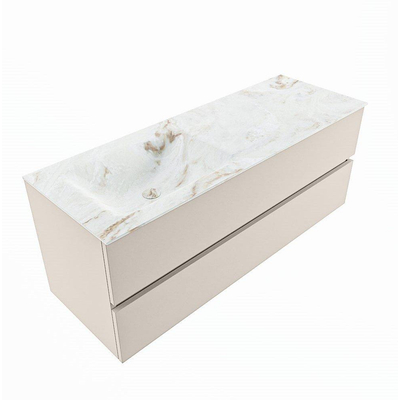 VICA-DLUX 130cm badmeubel onderkast Linen 2 lades. Inbouw wastafel CLOUD links zonder kraangat, kleur Frappe.