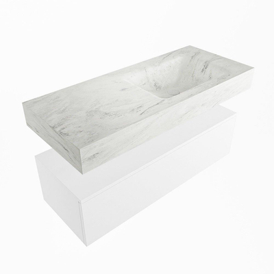 Mondiaz ALAN-DLUX Ensemble de meuble - 110cm - meuble Talc mat - 1 tiroir - Lavabo Cloud Opalo suspendu - vasque Droite - 1 trou de robinet