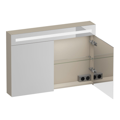 BRAUER Promise Deluxe armoire de toilette - 100x70x15cm - avec éclairage - 2 portes miroir double face - beige mat