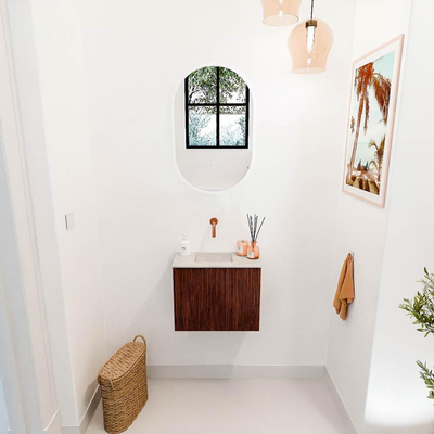 Mondiaz JOYA-DLUX 50cm toiletmeubel - kleur Ruby - Wastafel FAYE positie Links Zonder kraangat kleur Ostra.