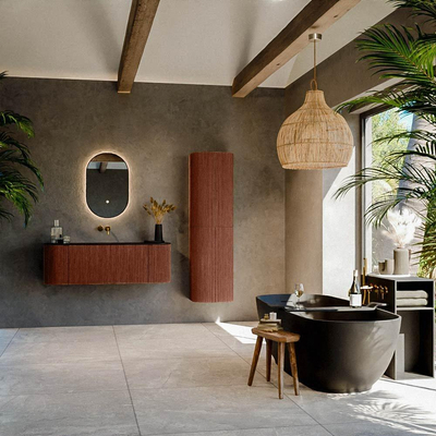 Mondiaz KURVE Ensemble de meubles de salle de bains - 130x46x40cm - 1 tiroir - 2 portes - lavabo solid surface - central - sans trou de robinet - Ruby