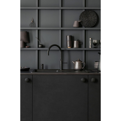 Quooker BE Fusion Round robinet d'eau bouillante - bec pivotant - réservoir Combi - Eau chaude / eau bouillante - Noir brillant