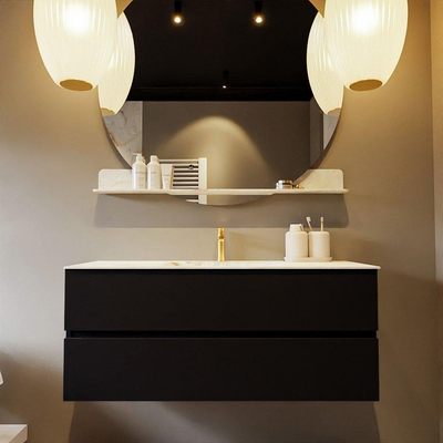 MONDIAZ VICA-DLUX Ensemble meuble de salle de bains - 120cm - meuble bas Urban - 2 tiroirs - lavabo encastré Cloud au milieu - 1 trou de robinet - version haute 60cm - Frappe