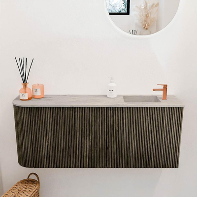 Mondiaz JOYA-DLUX 101.6cm toiletmeubel - ronding links kleur Shadow - Wastafel FAYE positie Rechts 1 kraangat kleur Glace.