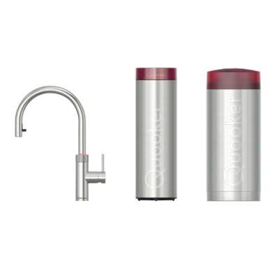 Quooker Flex Round kokendwaterkraan - draaibare & uittrekbare uitloop - Combi+ incl. Cube reservoir - Warm / kokend / bruisend / gefilterd water - RVS