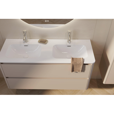 Thebalux Sunny Ensemble meuble de salle de bains - 122x46x57cm - lavabo - céramique - 1 trou de robinet - blanc brillant - meuble bas - 2 tiroirs - sans poignée - placage bois - Sahara Sand (beige)