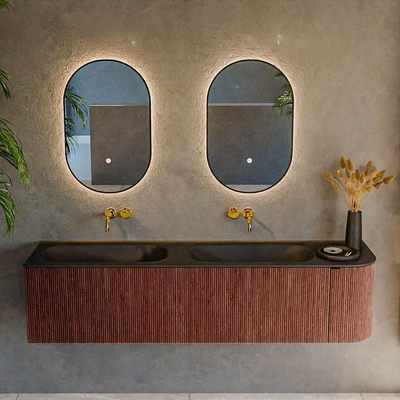 Mondiaz KURVE Ensemble meuble de salle de bains - 175x46x40cm - 2 tiroirs - 1 porte - vasque solid surface - double / gauche - sans trou de robinet - Ruby
