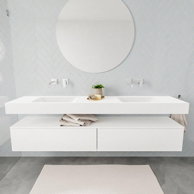 MONDIAZ ALAN 200cm - meuble bas - 2 tiroirs - lavabo suspendu - 2 cuves - 0 trous de robinet - talc