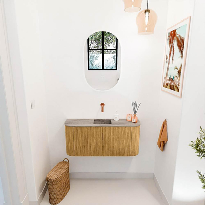 Mondiaz JOYA-DLUX 93.2cm meuble de salle de bains avec WC - arrondis gauche et droite couleur Chêne - Vasque FAYE position Milieu Sans trou de robinet couleur Oza