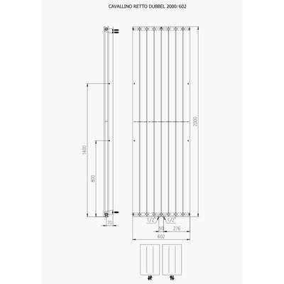 Plieger Cavallino Retto designradiator verticaal dubbel middenaansluiting 2000x602mm 1716W wit