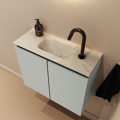 MONDIAZ TURE-DLUX Meuble toilette - 60cm - Greey - EDEN - vasque Ostra - position centrale - 1 trou de robinet