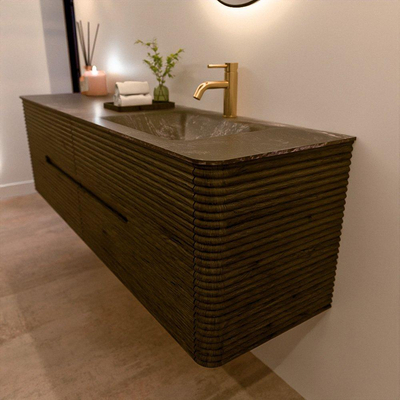 Mondiaz CIRO-DLUX Meuble de salle de bains - 170x45x50cm - Plan-vasque solid surface Lava - 1 lavabo à droite - 1 trou de robinet - 4 tiroirs - Shadow