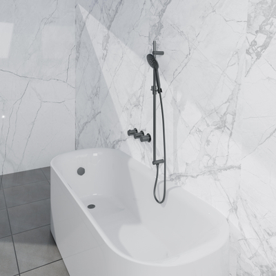 Fortifura Nebbio Badcombinatie-set - thermostaatkraan - glijstang met geïntegreerde wandaansluitbocht - metalen doucheslang - ronde handdouche - badvulcombinatie - geborsteld gunmetal PVD