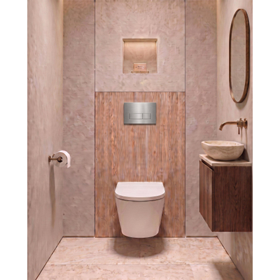 QeramiQ Dely Toiletset - 36.3x51.7cm - Geberit UP720 inbouwreservoir - rimless - diepspoel - 35mm zitting - softclose - bedieningsplaat steel - rechthoekige knoppen - glans wit