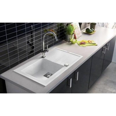 GO by Van Marcke Molto inbouwspoeltafel composiet met 1 bak met afdruip 860 x 500 mm met vierkante manuele plug omkeerbaar wit OUTLETSTORE