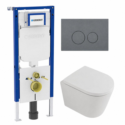 QeramiQ Dely Toiletset - 36.3x51.7cm - diepspoel - rimless - Geberit UP720 inbouwreservoir - softclose toilet zitting - 35mm - bedieningsplaat licht grijs - rechthoekige knoppen - mat wit