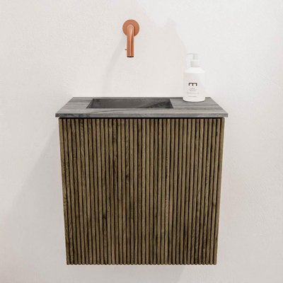 Mondiaz JOYA-DLUX 40cm toiletmeubel - kleur Dusk - Wastafel FAYE positie Links Zonder kraangat kleur Sombra.