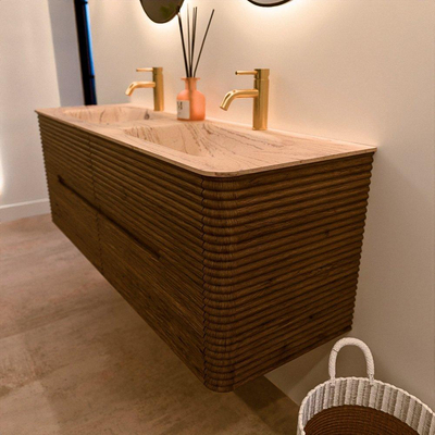 Mondiaz CIRO-DLUX Ensemble de meubles de salle de bains - 140x45x50cm - Plan-vasque solid surface Arena - 2 vasques Double - 2 trous de robinet - 4 tiroirs - Dusk