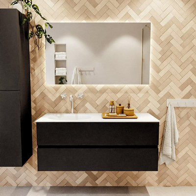 MONDIAZ VICA meuble sous lavabo 120cm Urban 2 tiroirs. Lavabo MOON gauche 1 trou de robinet, couleur Talc.
