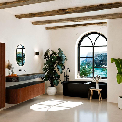 MONDIAZ THOR-DLUX Meuble de salle de bains - 180cm - arrondi gauche + droite - couleur Ruby - 2 tiroirs et 2 portes - Vasque suspendue CLOUD Milieu sans trou de robinet couleur Lava