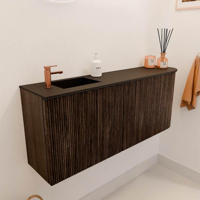 Mondiaz JOYA 101.6cm toiletmeubel - ronding rechts kleur Walnut - Wastafel FAYE positie Links 1 kraangat kleur Urban.