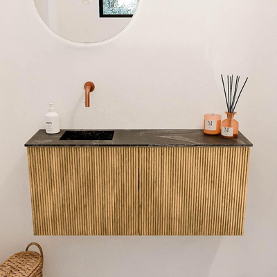 Mondiaz JOYA-DLUX 90cm toiletmeubel - kleur Oak - Wastafel FAYE positie Links Zonder kraangat kleur Lava.