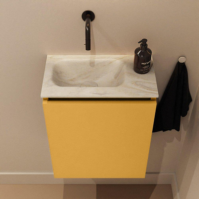 MONDIAZ TURE-DLUX Meuble toilette - 40cm - Ocher - EDEN - vasque Ostra - position gauche - sans trou de robinet