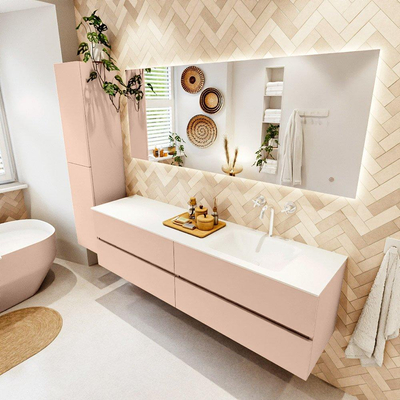 MONDIAZ Vica Ensemble meuble de salle de bains - 180cm - meuble bas rosee - 4 tiroirs - lavabo cloud à droite - 1 trou de robinet - version haute 60cm - talc