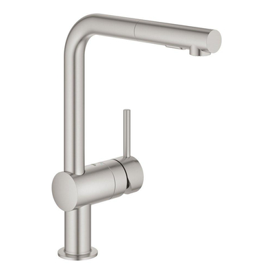 Grohe Minta Keukenkraan - hoog - uittrekbare l uitloop - 2 straalsoorten - Brushed Supersteel (RVS)