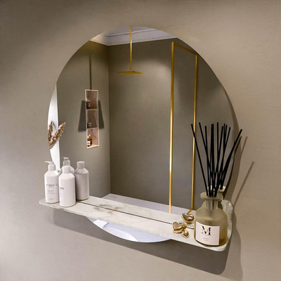 Mondiaz SPOT spiegel – Ø80 cm – met planchet – Frappe (beige marmer)