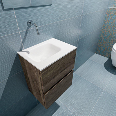 MONDIAZ ADA Toiletmeubel 40x30x50cm met 0 kraangaten 2 lades dark brown mat Wastafel Lex links Solid Surface Wit
