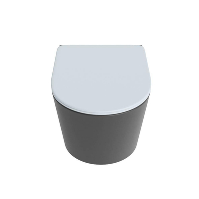 Mondiaz LAVIE hangtoilet – spoelrandloos – 36 x 53 cm – met softclose zitting – Dark grey (grijs), zitting Clay (lichtblauw/grijs)