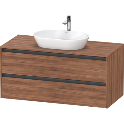 Duravit Ketho.2 Wastafelonderbouwkast - inclusief consoleplaat - met 2 laden - 120x55x56.8cm - met handgrepen antraciet - noten mat
