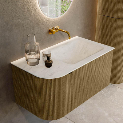 Mondiaz KURVE-DLUX Ensemble meuble de salle de bains - 85x46x40cm - 1 tiroir - 1 porte - vasque solid surface - droite - sans trou de robinet - Dusk