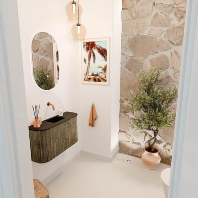 Mondiaz JOYA 73.2cm toiletmeubel - ronding links en rechts kleur Dusk - Wastafel FAYE positie Midden Zonder kraangat kleur Urban.