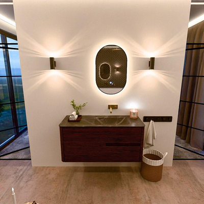 Mondiaz CIRO-DLUX Ensemble meuble de salle de bains - 110x45x50cm - Vasque solid surface Lava - 1 bassin à droite - sans trous de robinet - 2 tiroirs - Ruby