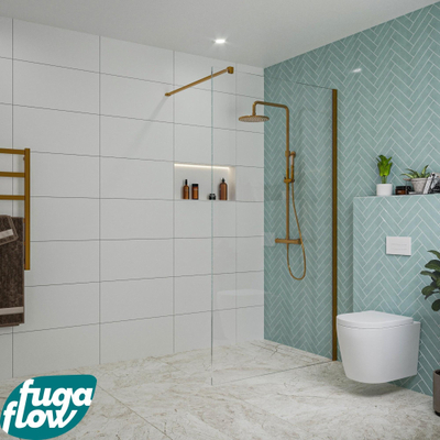 FugaFlow Eccelente Vetro Douche à l'italienne - 110x200cm - verre clair - Cuivre brossé