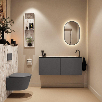 MONDIAZ TURE-DLUX Meuble toilette - 120cm - Dark Grey - EDEN - vasque Glace - position droite - 1 trou de robinet