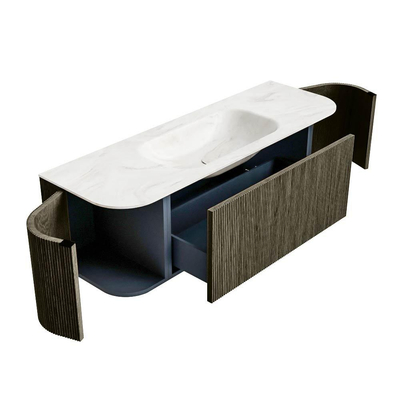 Mondiaz KURVE-DLUX Badkamermeubelset - 140x46x40cm - 1 lade - 2 deuren - wastafel solid surface - midden - 1 kraangat - Shadow