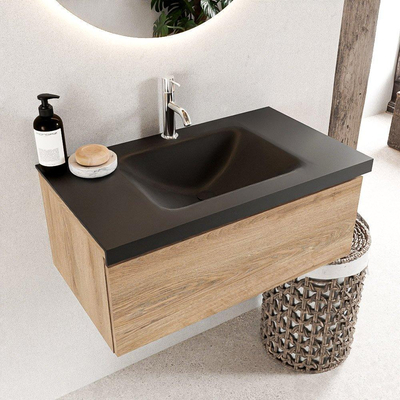 Mondiaz bukla ensemble de meubles de salle de bain 80x45x34cm 1 trou pour robinetterie lavabo moyen surface solide urbaine sans poignée 1 tiroir avec fermeture douce mélamine chêne lavé